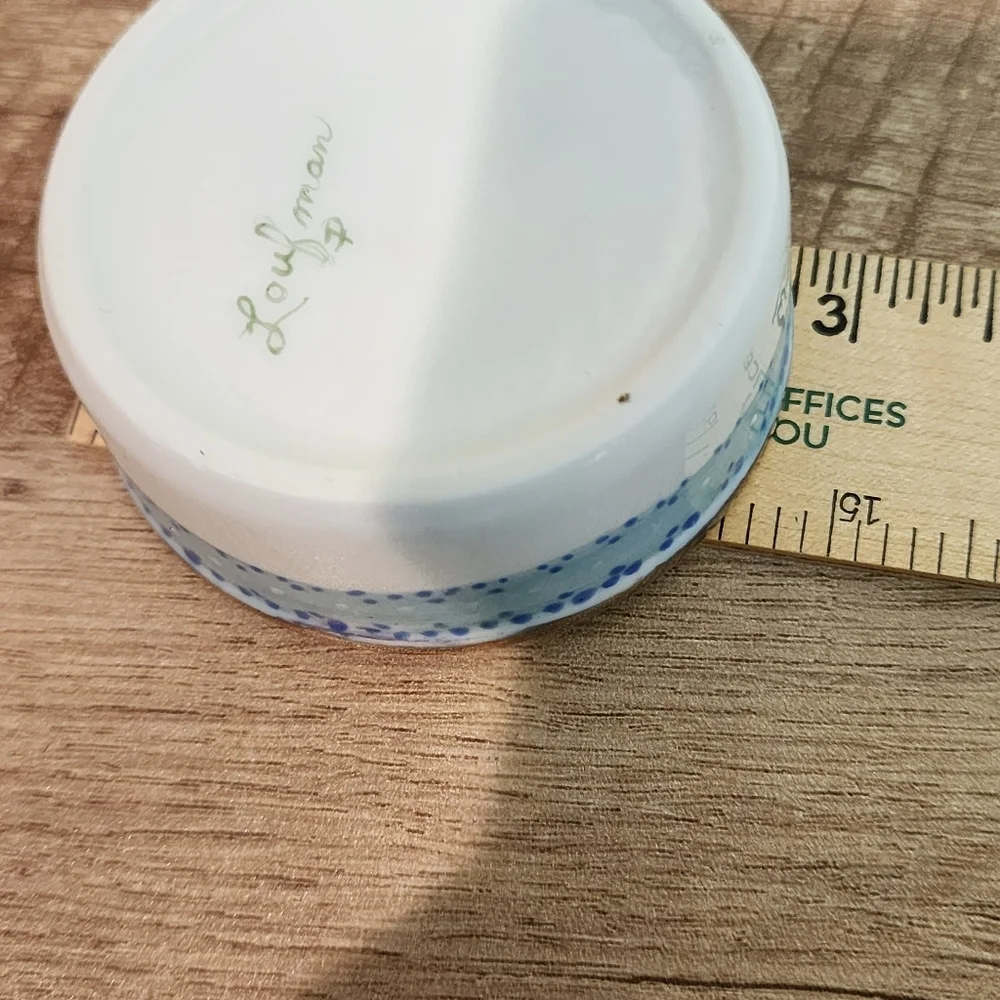 Antique Hand Painted Signed Round Porcelain Trinket Box Floral Day Lilies Relief